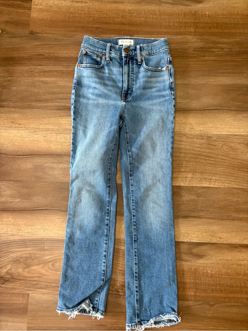 Madewell Light Blue Flare Jeans with Frayed Hem